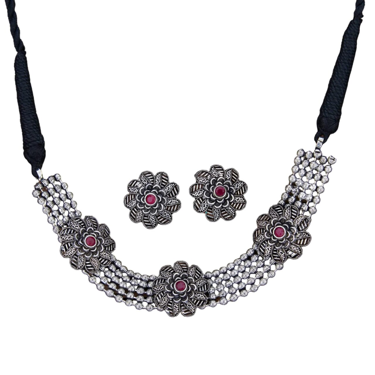 Indian Oxidized Jewelry Boho Tribal Jewelry Indian Long Necklace Bohemian Jewelry Afghani Tribal Tassel Long Ghungroo Necklace Earrings Set Choker Necklace Fashion Jewelry